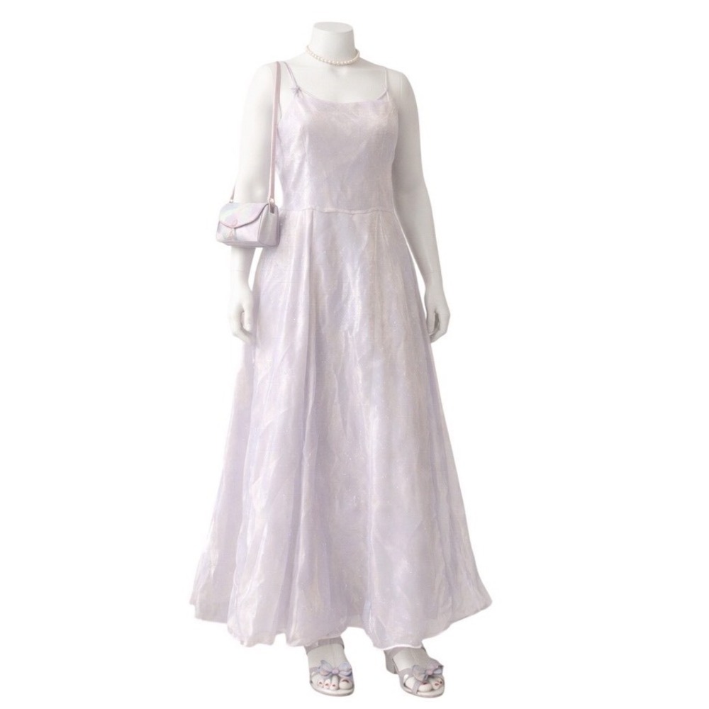 VTG Y2K L.A.‎ Glo Lilac Sparkle Spaghetti Strap Lace Up Back fairy Dress 13 14